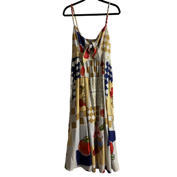 Caroline Constas Dresses & Skirts - NWT Caroline Constas Linen blend Maxi Dress S White Blue Fruit Print